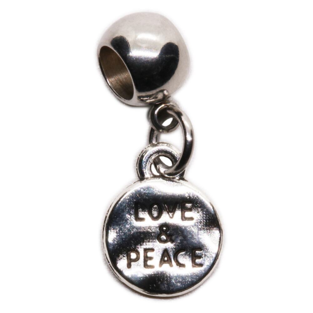 Love and Peace Stainless Steel Dangle Charm Bead for Bracelets, Keychains